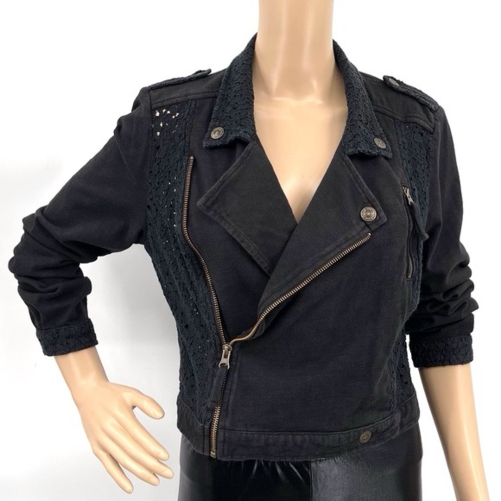 Free People Women's Black Biker eyelet Jacket